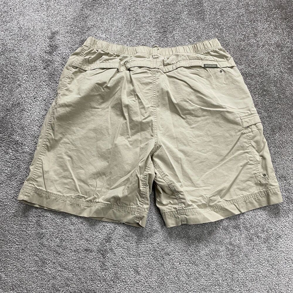 Columbia Active Shorts Mens Large Beige Elastic Waist Cotton Nylon Outdoor Fish